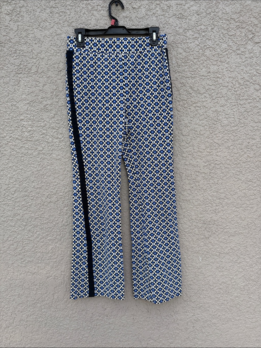Maeve Blue & White Geometric Flare Pants